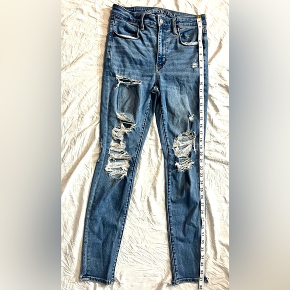 American Eagle Distressed Super Hi-Rise Jegging Blue Jeans Women’s Size 6 - Picture 7 of 16